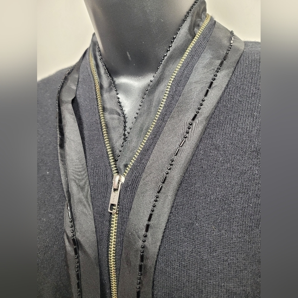 J. Crew Wool Cashmere Silk Beaded Zip Cardigan Sweater sz M - Picture 2 of 8